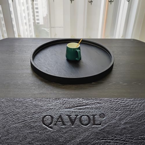 QAVOL 20 x 20 inches High-end Luxury Leather Round Oversized Service Tray, Ottoman & Coffee Tray for Family Dinner, Out-of-House Picnic, Party Essential (20 inch Black) - Image 5