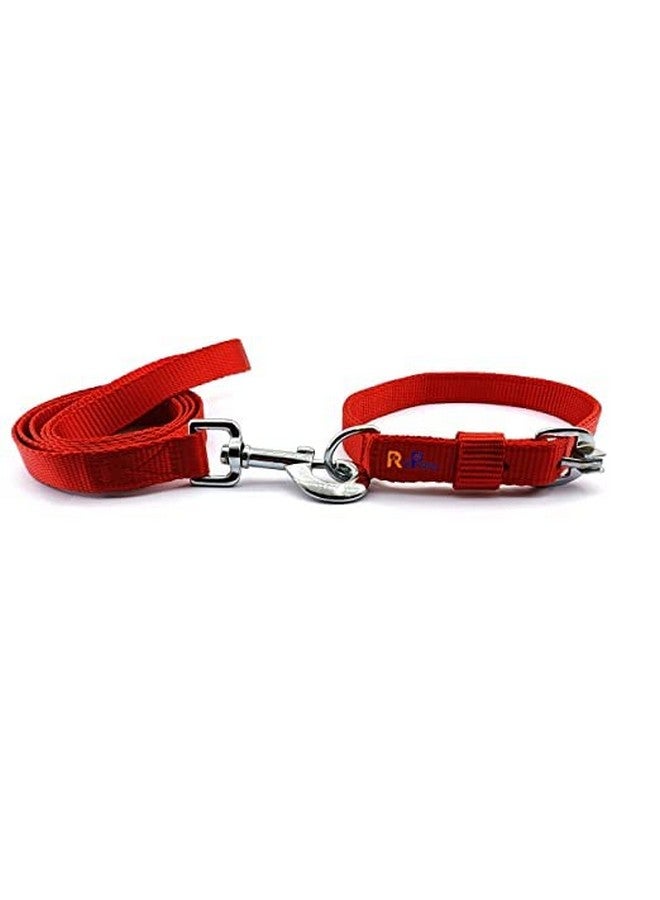 طقم مقود وطوق من النايلون 22 مم، شريط سادة ناعم قابل للتعديل للكلاب مقاس 0.75 بوصة، طقم طوق ومقود للكلاب الصغيرة والمتوسطة والجراء (أحمر) - Image 3