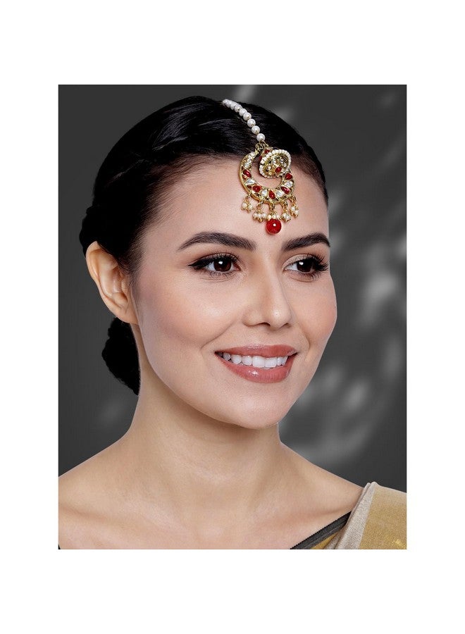 Peora Gold Plated Kundan Pearl Maang Tikka Hair Jewellery for Women - Image 2