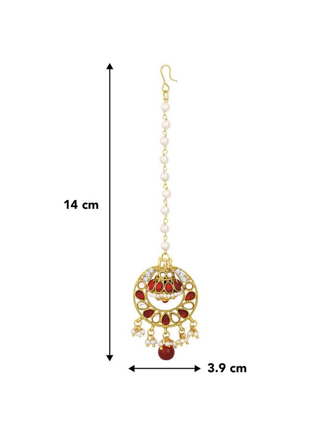 Peora Gold Plated Kundan Pearl Maang Tikka Hair Jewellery for Women - Image 4