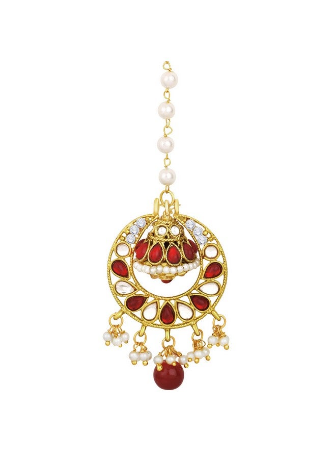 Peora Gold Plated Kundan Pearl Maang Tikka Hair Jewellery for Women - Image 1