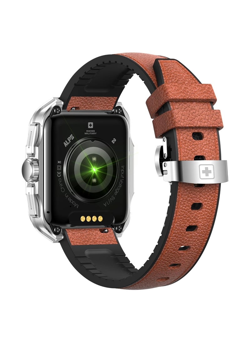 SWISS MILITARY Alps 2 Smartwatch with Call Features, Music Playback, 1000 Songs Storage, IP67, Fitness & Health, Magnetic Charging, 7-12 Days Battery Life, iOS/Android Compatible - Silver Brown  - Image 4