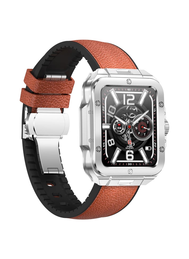 SWISS MILITARY Alps 2 Smartwatch with Call Features, Music Playback, 1000 Songs Storage, IP67, Fitness & Health, Magnetic Charging, 7-12 Days Battery Life, iOS/Android Compatible - Silver Brown  - Image 3