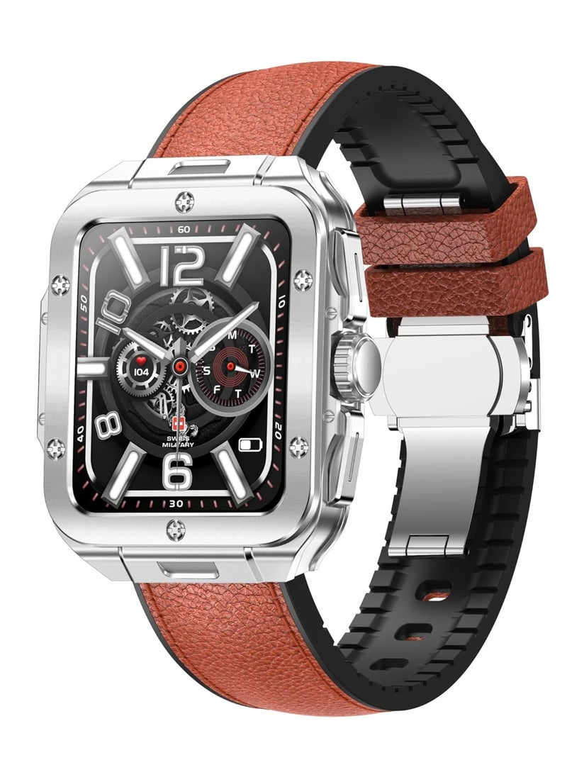 SWISS MILITARY Alps 2 Smartwatch with Call Features, Music Playback, 1000 Songs Storage, IP67, Fitness & Health, Magnetic Charging, 7-12 Days Battery Life, iOS/Android Compatible - Silver Brown  - Image 2