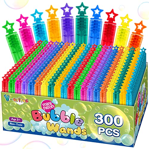 V-Opitos 300 Pack Mini Bubble Wands in 10 Color Bulk Party Favors for Kids Ideal Goodies Bags Stuffers Themed Birthday Valentine Easter Halloween Christmas School Classroom Prizes for Boys Girls - Image 1