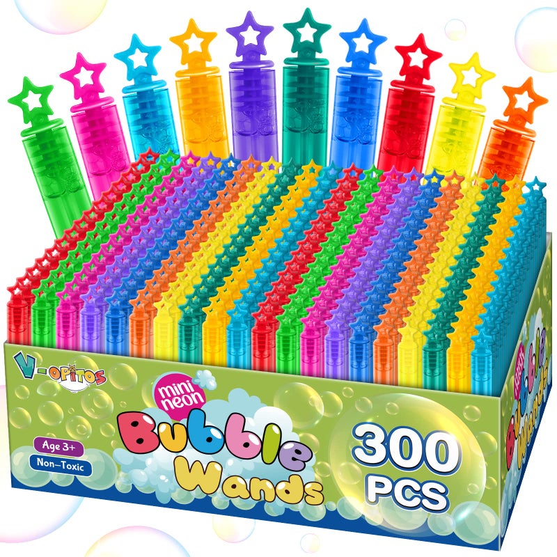 V-Opitos 300 Pack Mini Bubble Wands in 10 Color Bulk Party Favors for Kids Ideal Goodies Bags Stuffers Themed Birthday Valentine Easter Halloween Christmas School Classroom Prizes for Boys Girls - Image 3