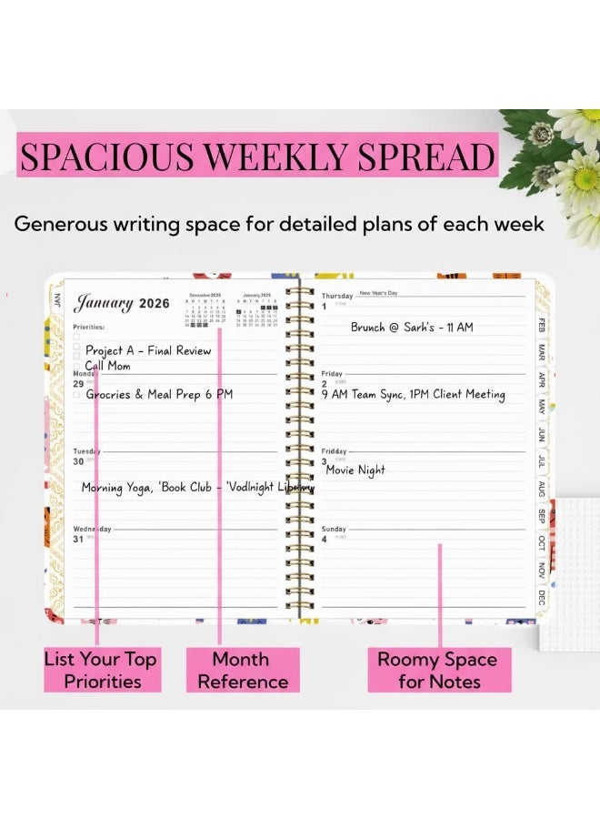 2026 Planner Weekly and Monthly, January to December, 5.7'' x 8.3'' With Elastic Closure, Inner Pocket, Calendar,Teacher Student Planning Agenda book with Tabs, A5 (Cute kittens) - Image 4