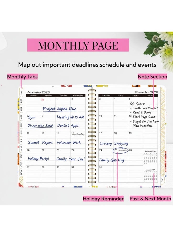 2026 Planner Weekly and Monthly, January to December, 5.7'' x 8.3'' With Elastic Closure, Inner Pocket, Calendar,Teacher Student Planning Agenda book with Tabs, A5 (Cute kittens) - Image 3
