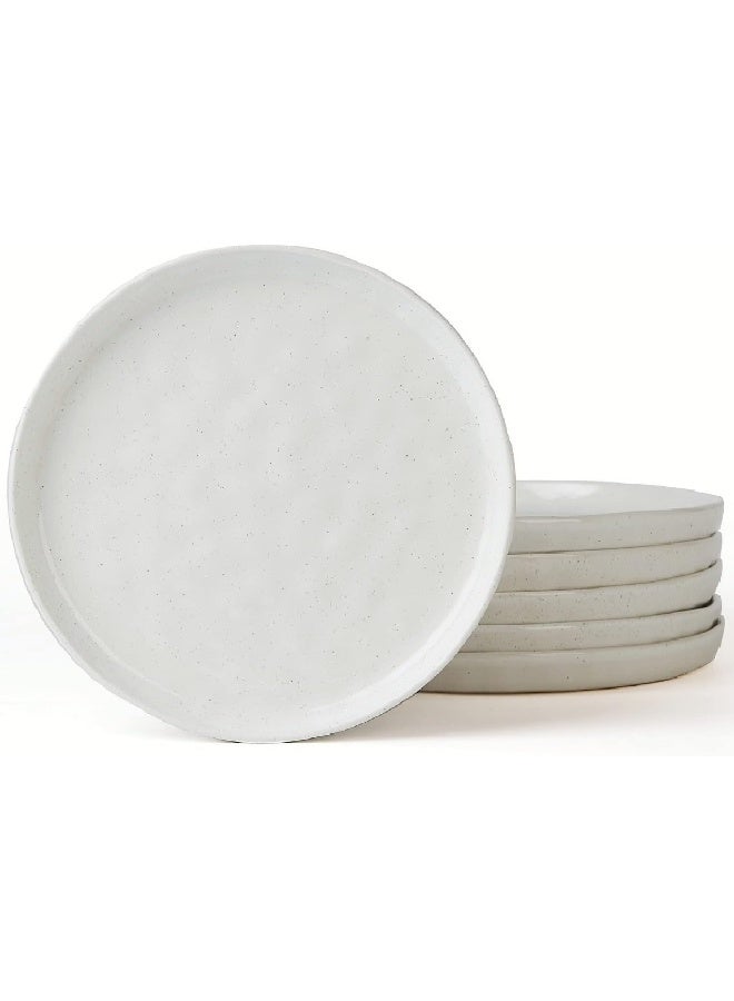 Famiware Mars 6 Piece Stoneware Dinner Plates in 10.25 inches, Scratch Resistant, Modern Rustic Serving Dishes, White - Image 1
