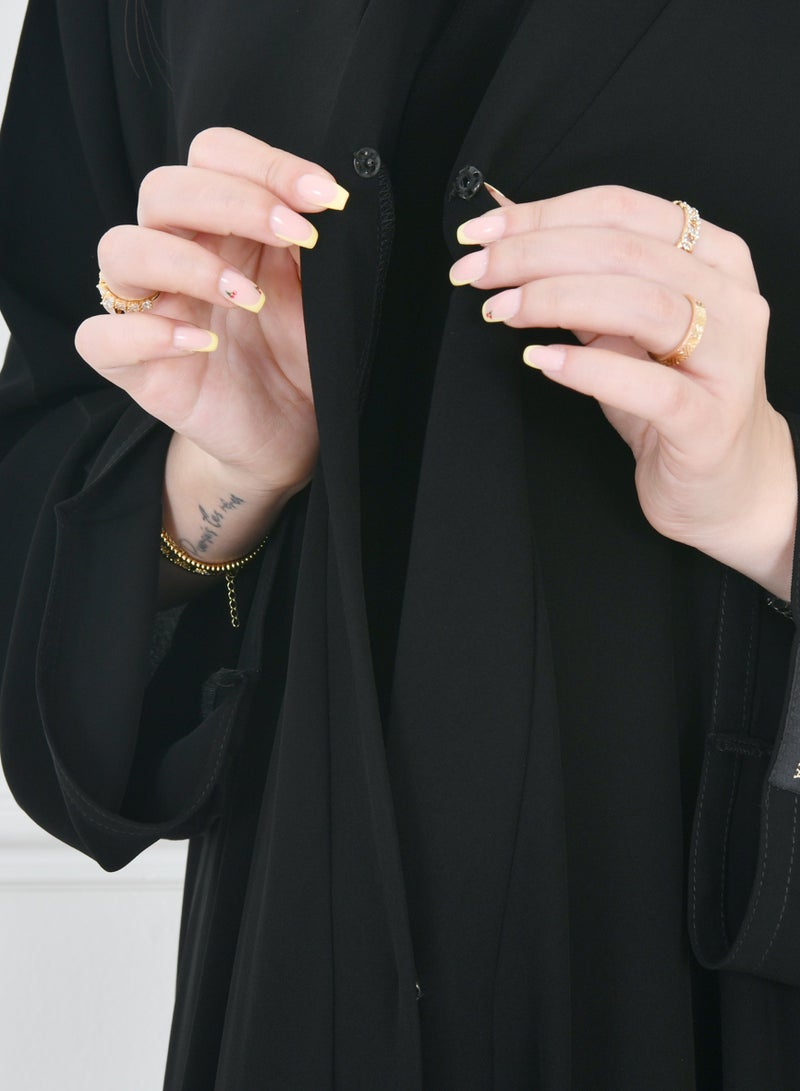 عبايات حوراء عباية سوداء كلوش مغلقة بطقطق - Image 2