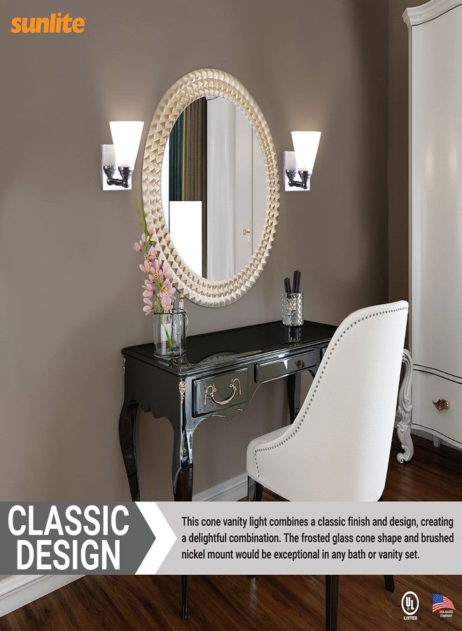 Sunlite Cone Shade Vanity Light Fixture, Wall Mount, Medium (E26) Socket, Standard A19 Bulb Required (60W Max), Bathrooms, Powder Rooms, Frosted Glass Shade, Brushed Nickel Base 1-Light - Image 4