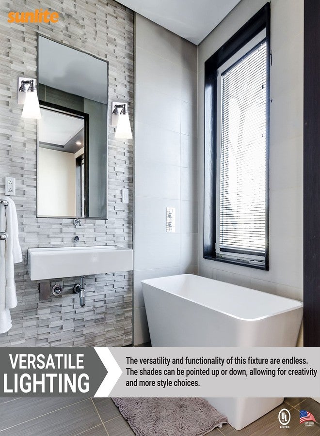 Sunlite Cone Shade Vanity Light Fixture, Wall Mount, Medium (E26) Socket, Standard A19 Bulb Required (60W Max), Bathrooms, Powder Rooms, Frosted Glass Shade, Brushed Nickel Base 1-Light - Image 5