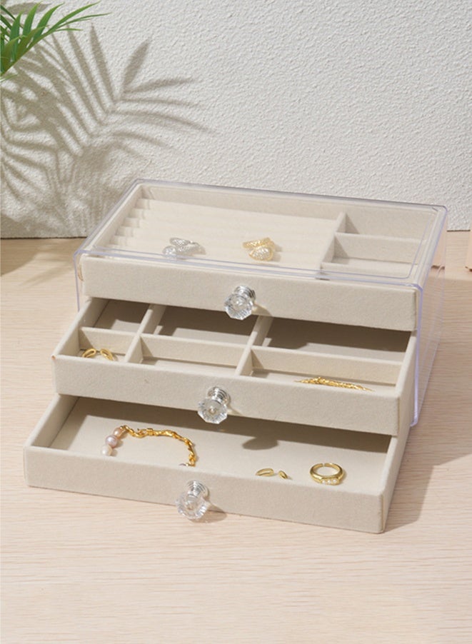وفوفا صندوق منظم المجوهرات مع 3 درجات - حالة تخزين مجوهرات أكريليك واضحة مع مقابض كريستال وبطانية مخملية للنساء ، صندوق عرض متعدد الوظائف لأقراط وخواتم وقلادات وأسوار - Image 2