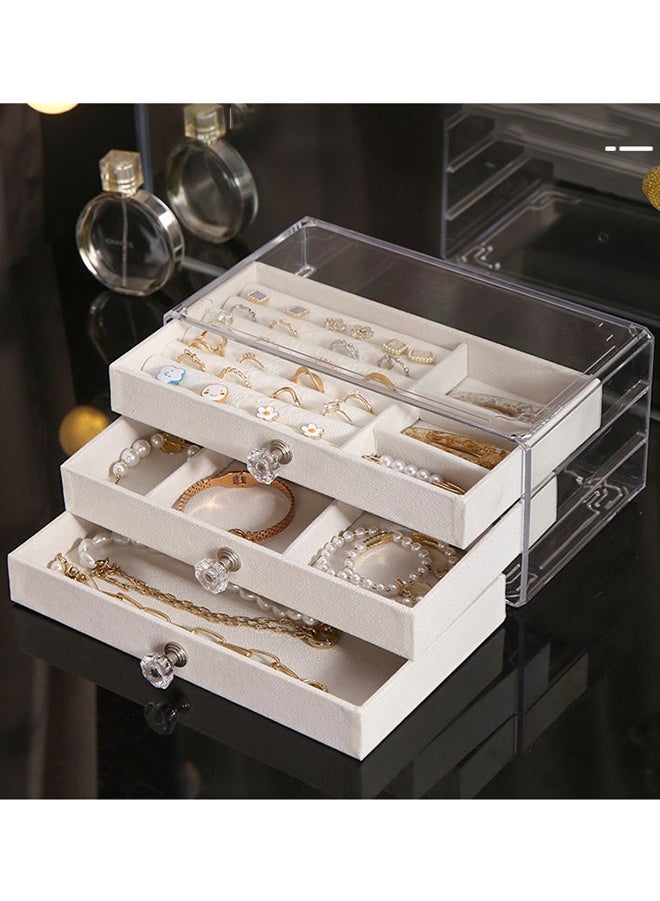 وفوفا صندوق منظم المجوهرات مع 3 درجات - حالة تخزين مجوهرات أكريليك واضحة مع مقابض كريستال وبطانية مخملية للنساء ، صندوق عرض متعدد الوظائف لأقراط وخواتم وقلادات وأسوار - Image 3