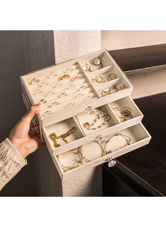 وفوفا صندوق منظم المجوهرات مع 3 درجات - حالة تخزين مجوهرات أكريليك واضحة مع مقابض كريستال وبطانية مخملية للنساء ، صندوق عرض متعدد الوظائف لأقراط وخواتم وقلادات وأسوار - Image 5