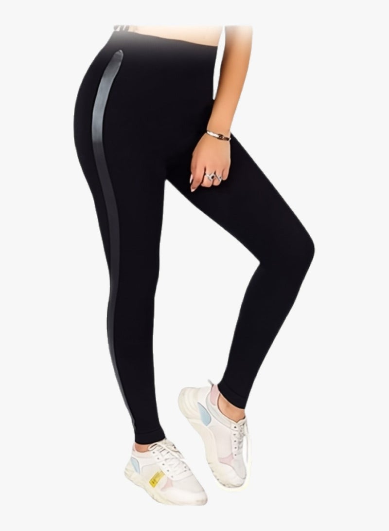 Women's High Waist Sports Leggings Stretch Cotton Lycra Fitness Pants Tummy Control Workout Leggings Breathable Sweat Absorbent Yoga Running Gym Training Activewear Full Length Slim Fit Comfortable Daily Wear -005L - Image 2