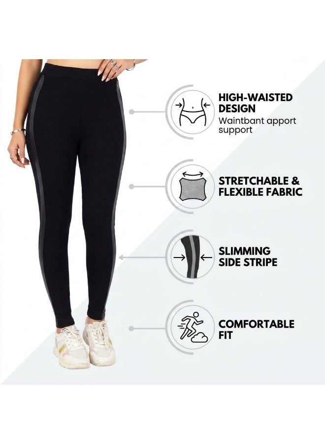 Women's High Waist Sports Leggings Stretch Cotton Lycra Fitness Pants Tummy Control Workout Leggings Breathable Sweat Absorbent Yoga Running Gym Training Activewear Full Length Slim Fit Comfortable Daily Wear -005L - Image 3