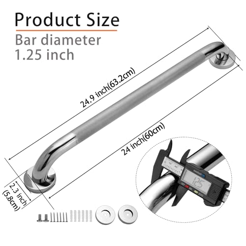 Rackickyer Shower Grab Bar 2 Pack 24 Inch Bathroom Grab Bar 125 Diameter 304 Stainless Steel AntiSlip Grab Bars for Bathtubs and Showers Handicap Shower Grab Bar for Seniors Elderly - Image 3
