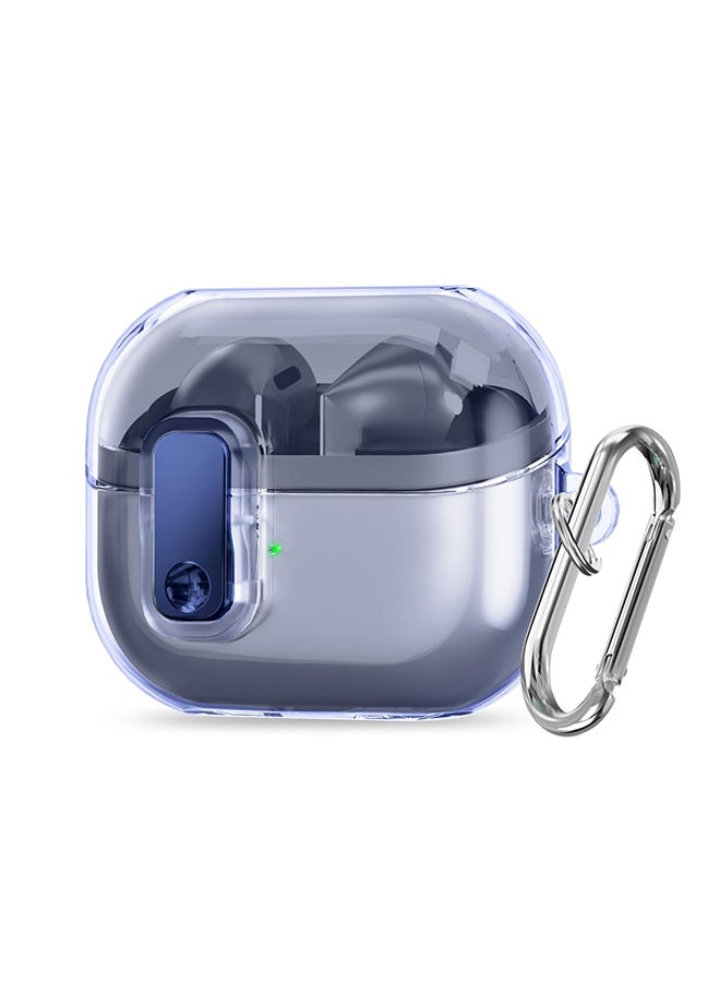 O Ozone For Samsung Galaxy Buds3 Case & Galaxy Buds 3 Pro Case Cover Anti-drop Anti-scratch Lock Clip Flexible TPU Clear Protection Case with Carabiner- Blue