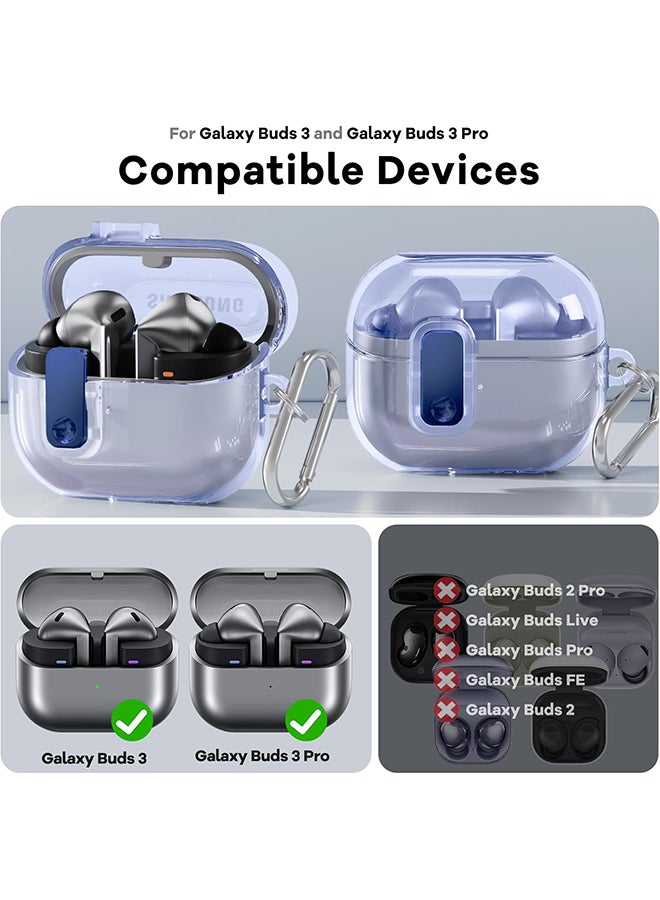O Ozone For Samsung Galaxy Buds3 Case & Galaxy Buds 3 Pro Case Cover Anti-drop Anti-scratch Lock Clip Flexible TPU Clear Protection Case with Carabiner- Blue - Image 2