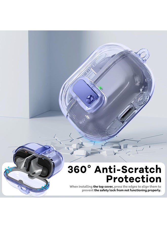 O Ozone For Samsung Galaxy Buds3 Case & Galaxy Buds 3 Pro Case Cover Anti-drop Anti-scratch Lock Clip Flexible TPU Clear Protection Case with Carabiner- Blue - Image 4