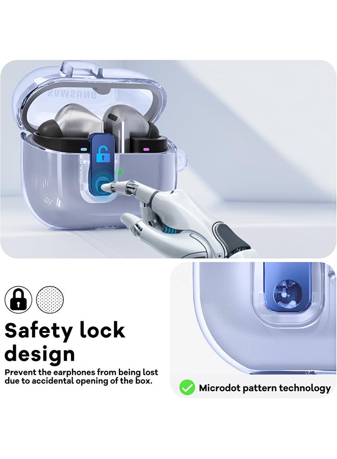 O Ozone For Samsung Galaxy Buds3 Case & Galaxy Buds 3 Pro Case Cover Anti-drop Anti-scratch Lock Clip Flexible TPU Clear Protection Case with Carabiner- Blue - Image 5