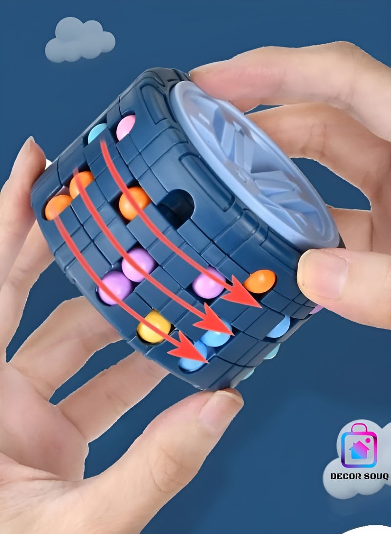 DECOR SOUQ Interactive Educational Puzzle Toy for Kids Ages 3+, 1pc 3D Puzzle Cube Toy, Magic Bean Gyro Spinner, Colorful Bead Roller with Rotating Wheels, Fun Brain Teaser for Problem Solving, Ideal Gift for Boys and Girls, Safe and Durable Design, Brain Teasing Game for Youngsters, Blue Color - Image 2