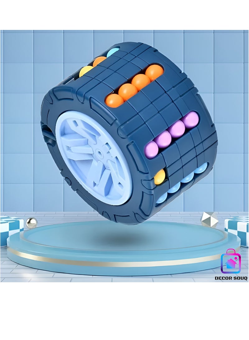 DECOR SOUQ Interactive Educational Puzzle Toy for Kids Ages 3+, 1pc 3D Puzzle Cube Toy, Magic Bean Gyro Spinner, Colorful Bead Roller with Rotating Wheels, Fun Brain Teaser for Problem Solving, Ideal Gift for Boys and Girls, Safe and Durable Design, Brain Teasing Game for Youngsters, Blue Color - Image 4