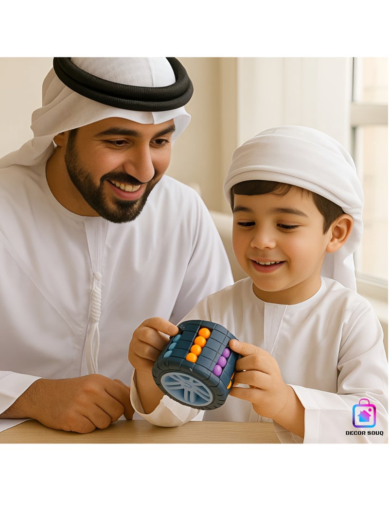 DECOR SOUQ Interactive Educational Puzzle Toy for Kids Ages 3+, 1pc 3D Puzzle Cube Toy, Magic Bean Gyro Spinner, Colorful Bead Roller with Rotating Wheels, Fun Brain Teaser for Problem Solving, Ideal Gift for Boys and Girls, Safe and Durable Design, Brain Teasing Game for Youngsters, Blue Color - Image 3
