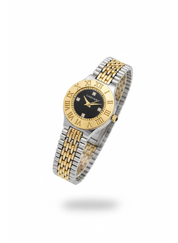 Cartier Women’s Two-Tone Stainless Steel Watch with Black Dial and Roman Numeral Bezel