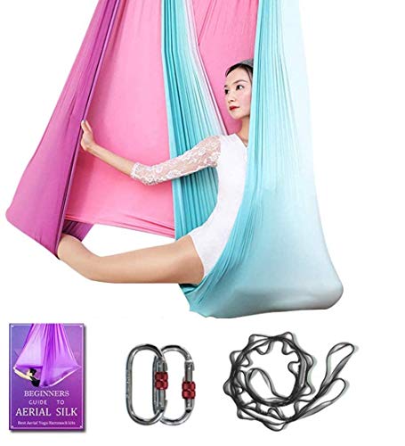 SYCYKA Aerial Yoga Hammock L:5M W:2.8M Aerial Pilates Silk Yoga Swing Set with 2000 Ibs Load Include Daisy Chain, Pose Guide - Image 1