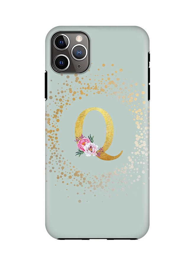 Stylizedd Monogram Tough Series for Apple iPhone 11 Pro Max Custom Initials Floral Pattern Tough Pro Dual Layer hybrid PC inner TPU protection Alphabet- Q (Light Green) - Image 1