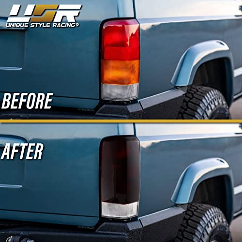USR UNIQUE STYLE RACING مصابيح خلفية دخانية حمراء داكنة USR DEPO 97-01 Cherokee (يسار + يمين) متوافقة مع هيكل جيب شيروكي XJ من 1997-2001 (عدسة حمراء داكنة، توصيل وتشغيل، مجموعة 2 قطعة) - Image 2