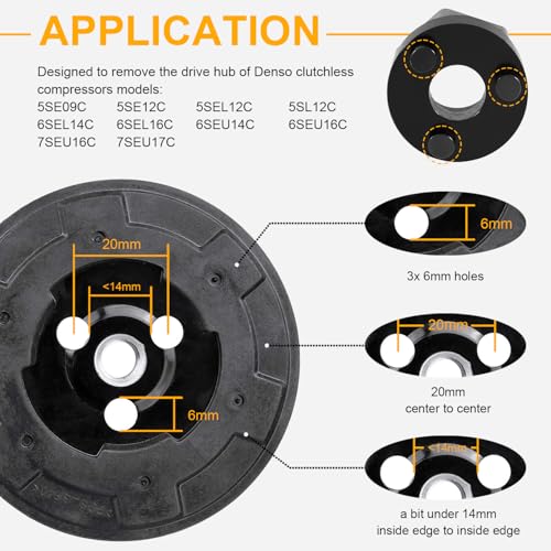 Deargooday AC Compressor Clutch Hub Remover Tool No Impact Wrench Needed for Drive Hub of Denso Clutchless Compressors 5SE09C 5SE12C 5SEL12C 5SL12C 6SEL14C 6SEL16C 6SEU14C 6SEU16C 7SEU16C 7SEU17C - Image 3
