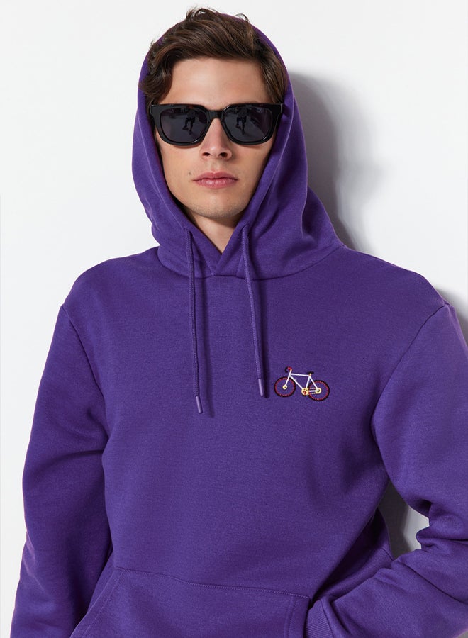 trendyol Purple Regular Cut Minimal Embroidered Inside Polar Fleece/Warm Cotton Sweatshirt - Image 1