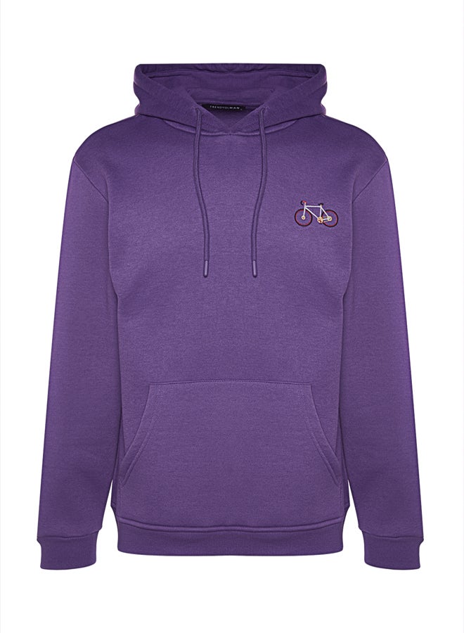 trendyol Purple Regular Cut Minimal Embroidered Inside Polar Fleece/Warm Cotton Sweatshirt - Image 5