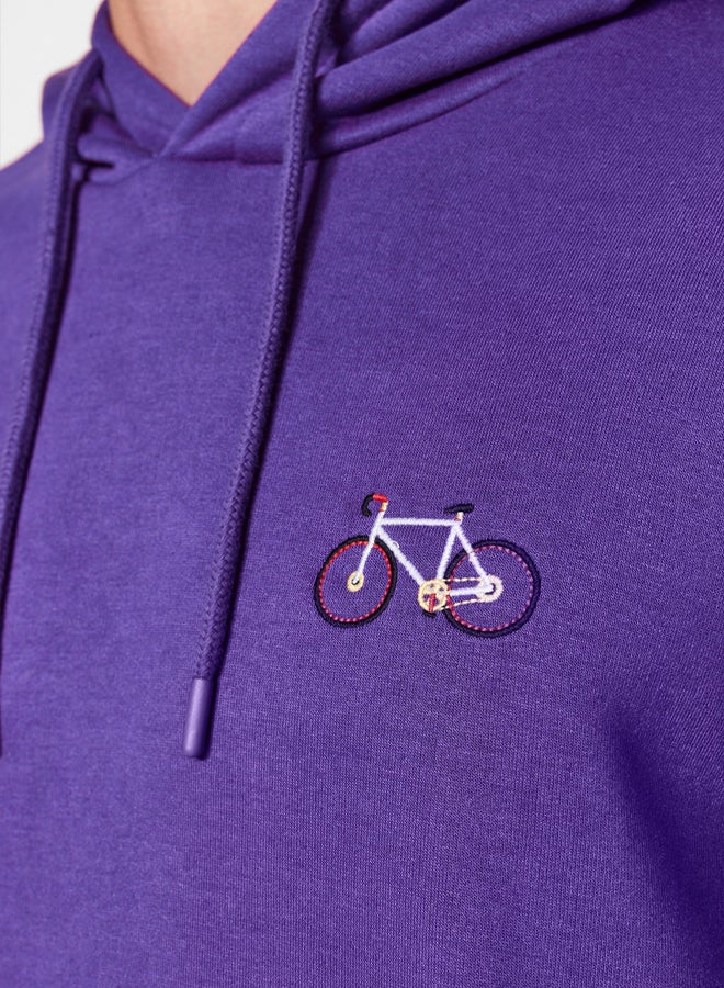 trendyol Purple Regular Cut Minimal Embroidered Inside Polar Fleece/Warm Cotton Sweatshirt - Image 3