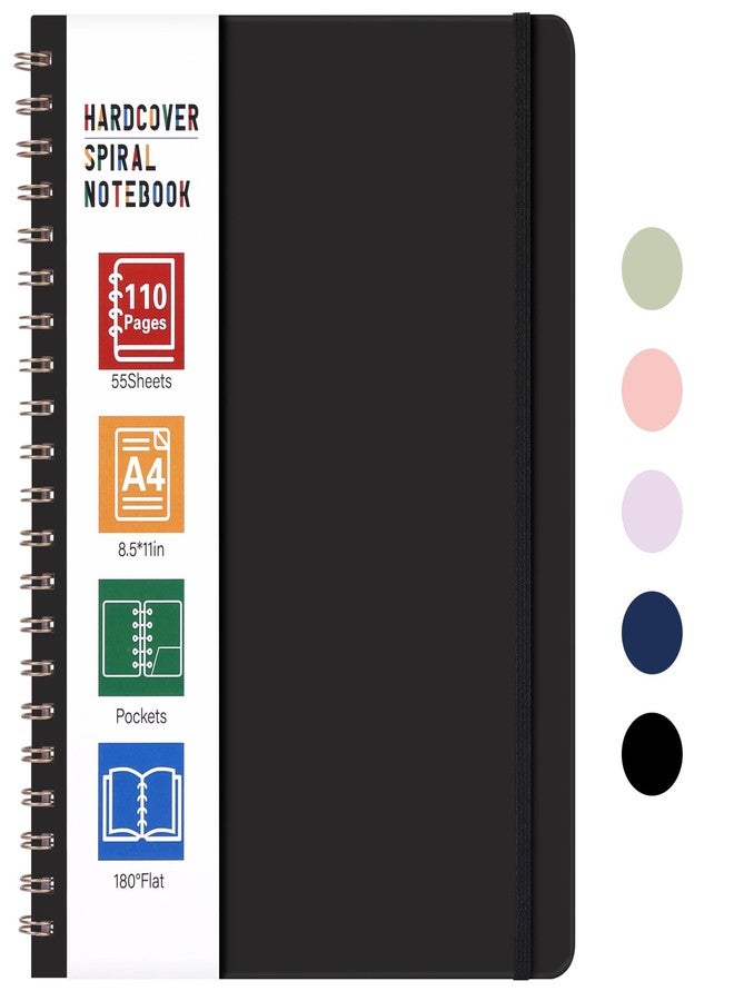 LABUK Spiral Notebook 8.5 x 11, A4 Large Notebooks for Women Men, 110 Pages College Ruled Hardcover Notebook for Work School Note Taking(Black) - Image 1