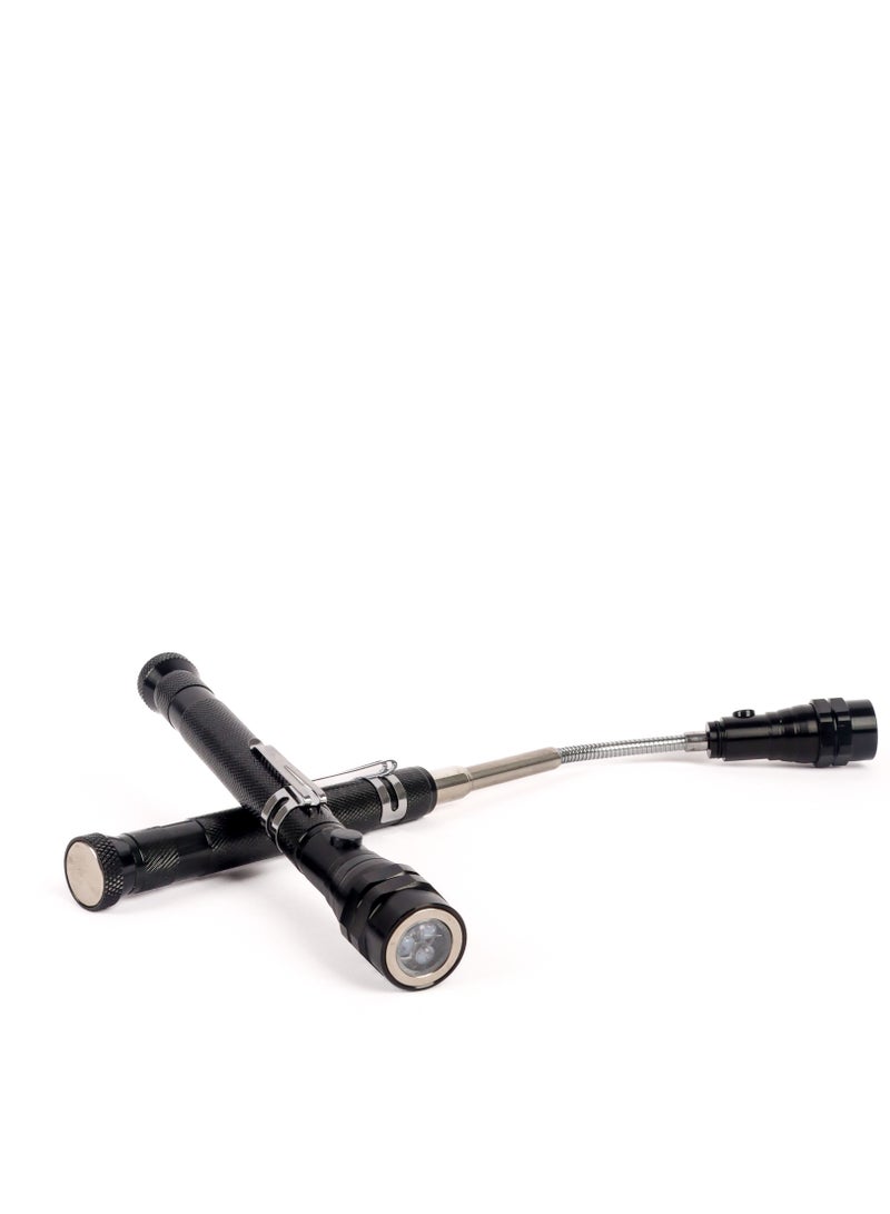 LUSTER 2pc Extendable led flashlight with hanging clip and strong magnetic base black - Image 1