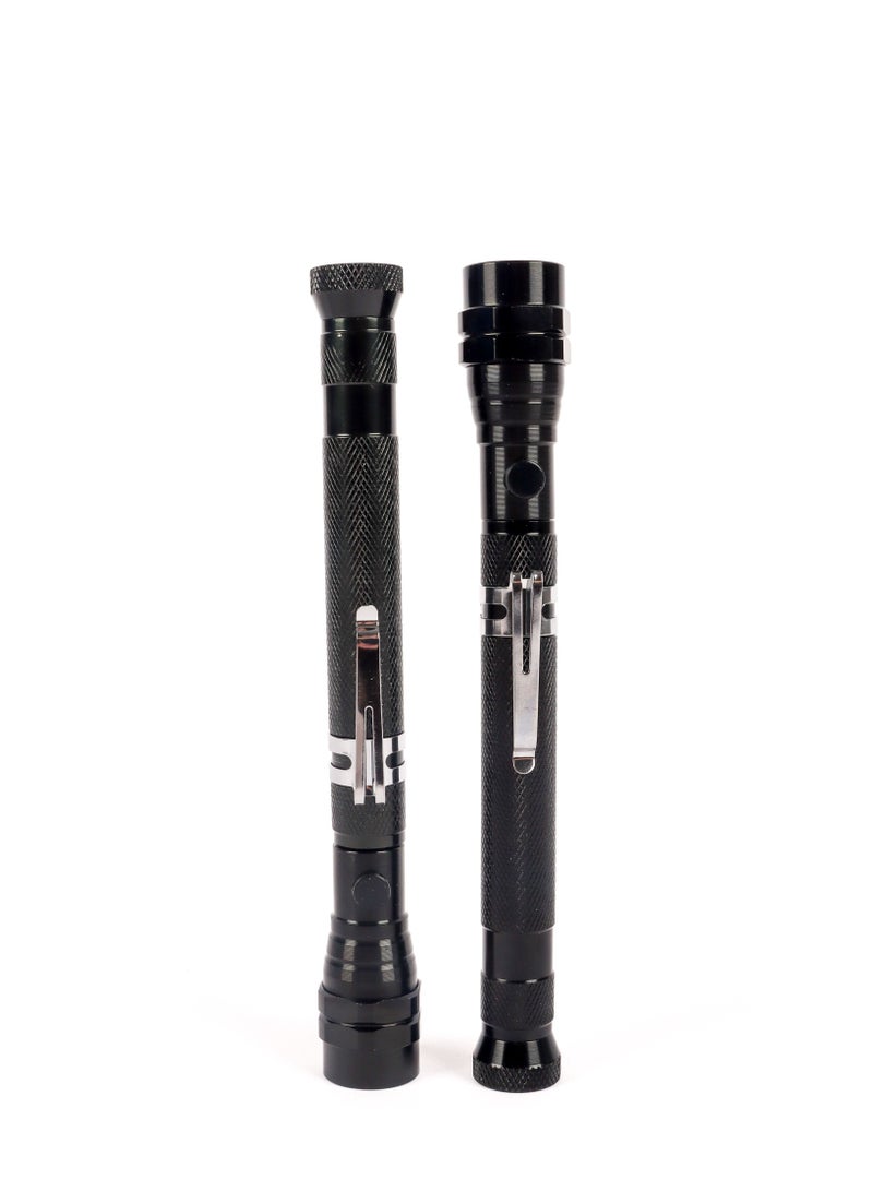 LUSTER 2pc Extendable led flashlight with hanging clip and strong magnetic base black - Image 3