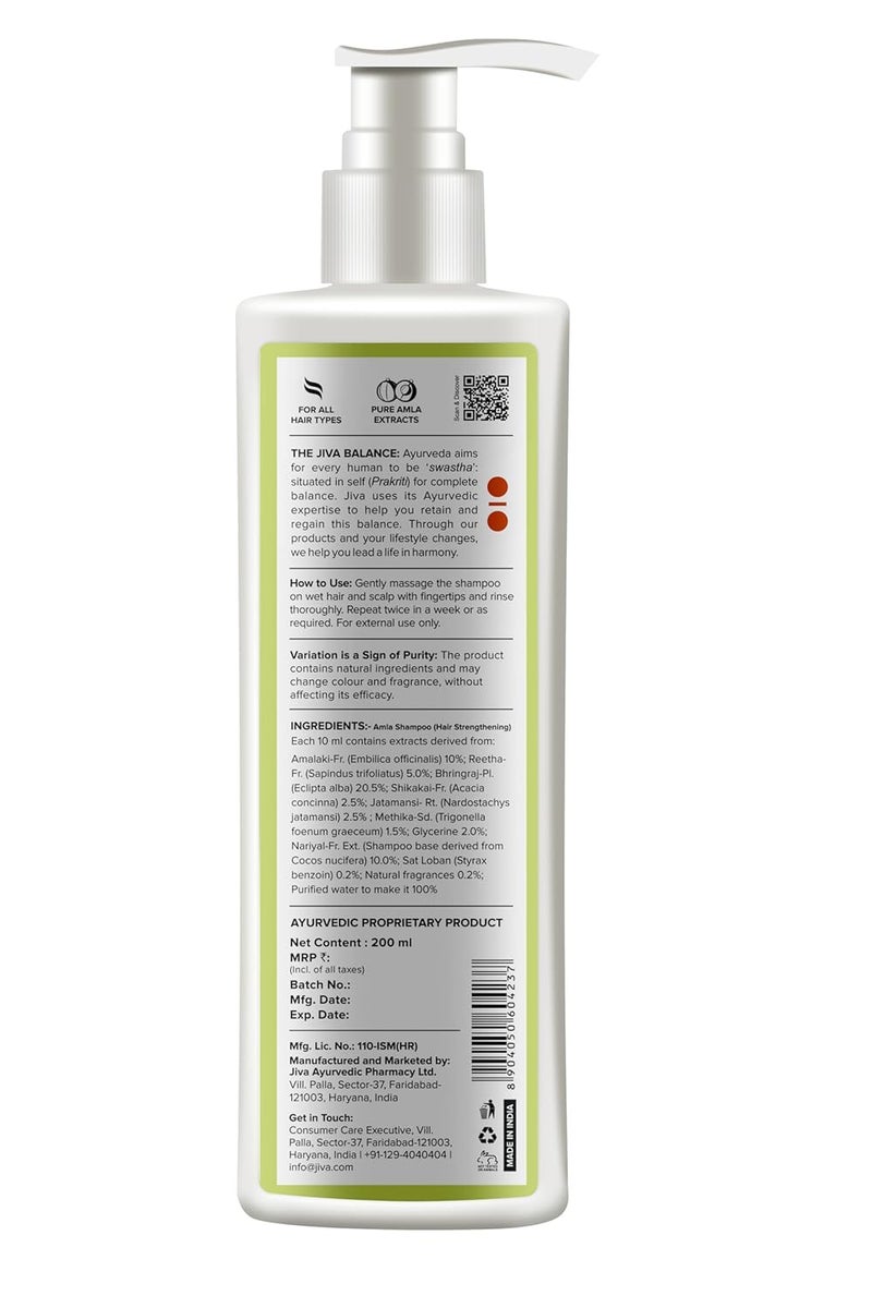 Jiva Amla Shampoo 200ml 100 Pure Natural Cleanses Scalp Strengthens Hair Prevents Hair Fall Dandruff Premature Graying Balances Pitta Dosha Pack of 3 - Image 3