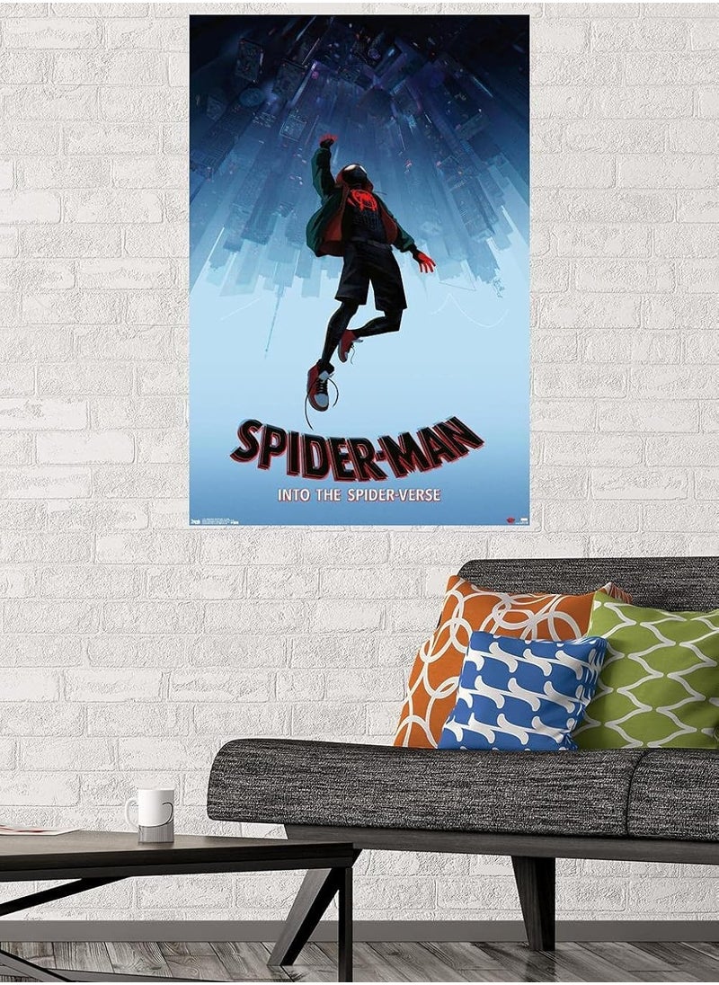 مؤسسة فكرة اليوم - ملصق الحائط المتساقط من Marvel Spider-Man - Into The Spider-Verse، مقاس 22.375 بوصة × 34 بوصة، مجموعة الملصقات والحامل - Image 1