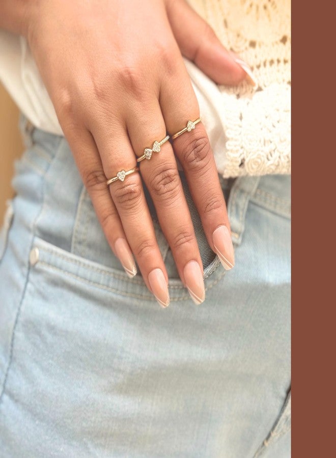 MONOZO 18k Gold plated Ring for Women | Cubic Zirconia Copper Adjustable Finger Ring for Girls | Western Ring | Girl Fashion Jewellery (4 Heart Golden) - Image 5