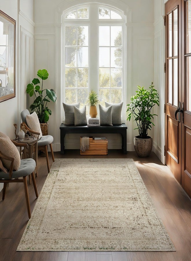 BILEEHOME 3x5 Small Entryway Area Rug Indoor for Front Door Entry Way,Washable Non Slip Ultra Thin Modern Farmhouse Neutral Boho Door Mat Entrance,Tan Brown and Cream Beige - Image 2