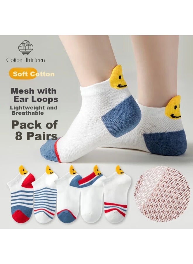 Cotton Thirteen Children's Socks Breathable Boys' Boat Socks Baby Mesh Short Socks 8 Pairs For Summer - Image 1