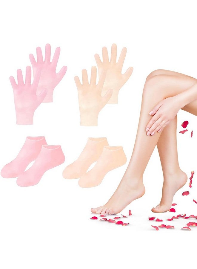 MAYCREATEÂ® 4 Pairs Silicone Moisturizing Glove Socks Set, Anti Slip Soft Spa Gel Socks Softening Feet Dry Cracked Skin, Women Spa Pedicure Socks for Foot Hand Softening, Foot Care After Pedicure - Image 1