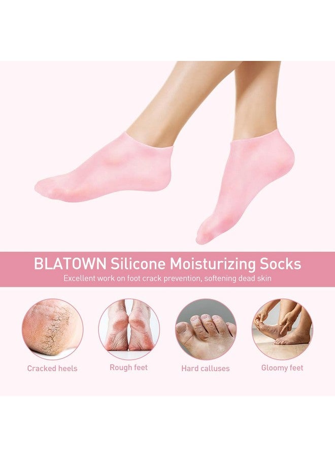 MAYCREATEÂ® 4 Pairs Silicone Moisturizing Glove Socks Set, Anti Slip Soft Spa Gel Socks Softening Feet Dry Cracked Skin, Women Spa Pedicure Socks for Foot Hand Softening, Foot Care After Pedicure - Image 3
