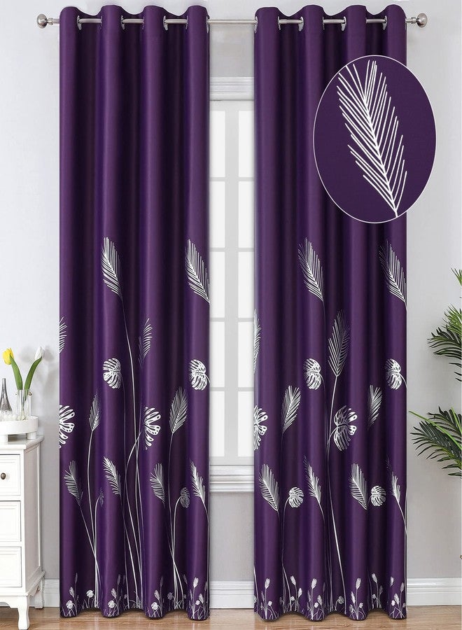 Estelar Textiler Purple Blackout Curtains for Sliding Door with Silver Palm Trees Design Light Blocking Thermal Insulated Grommets Window Drapes Drapes for Living Room 52 x 84L 2 Panels - Image 1
