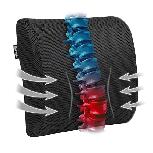Mind Reader Lumbar Support Cushion with AirCloud Memory Foam Ergonomic Lower Back Pillow for Office Chair and Car Seat Black - Image 1