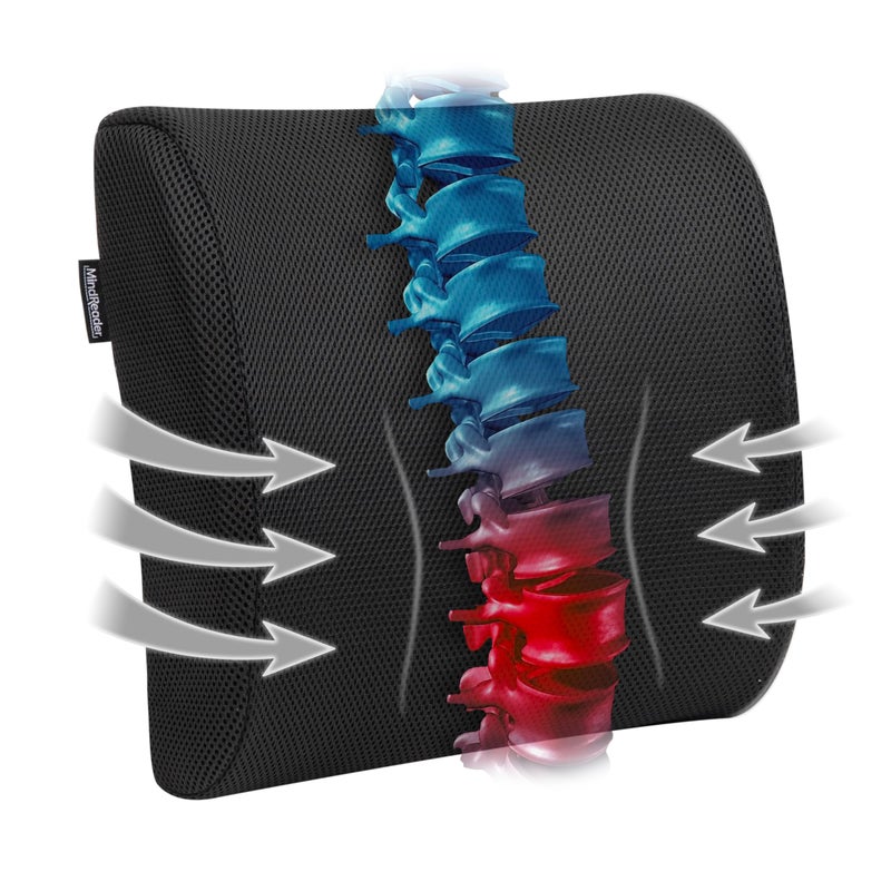 Mind Reader Lumbar Support Cushion with AirCloud Memory Foam Ergonomic Lower Back Pillow for Office Chair and Car Seat Black - Image 2